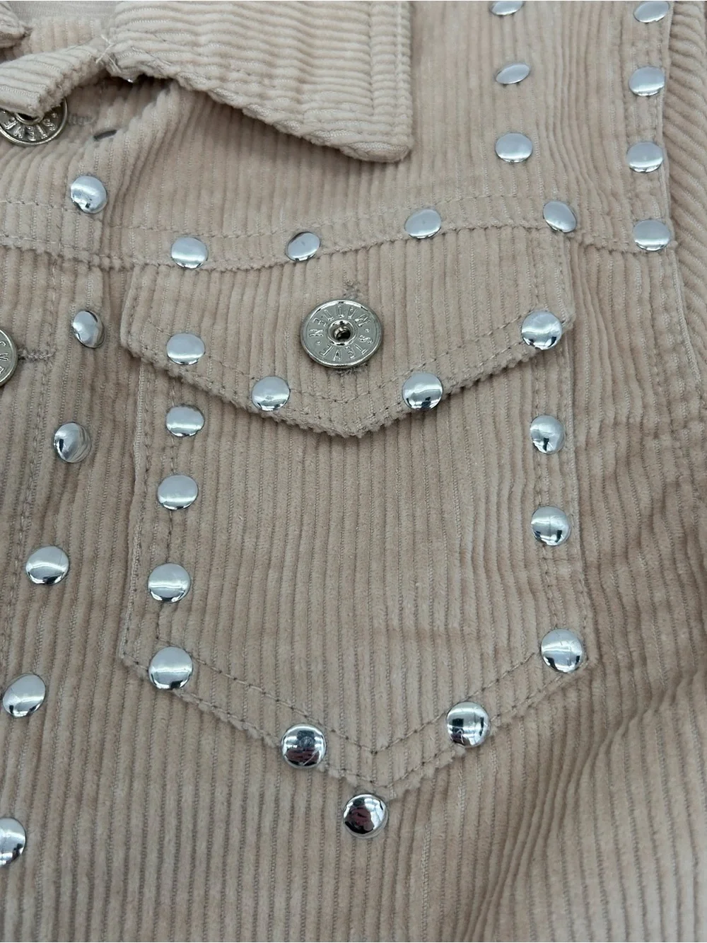 Steve Madden Girls Beige Studded Corduroy Trucker Jacket Size Small
